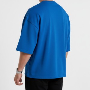 Camiseta de Manga Corta con Cuello Redondo, Oversize, 100% Algodón Jersey para Hombre, Color Azul Sólido, Impresión de Logotipo Personalizado, Casual, OEM, ODM, Venta al Por Mayor - Product Image 2