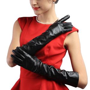 Women Custom Black Sheep Skin Fashion <b>Long</b> Leather <b>Gloves</b> Ladies Lambskin <b>Long</b> Length <b>Glove</b> Party Sheepskin <b>Gloves</b> - Product Image 4