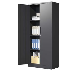Armadio da Garage in Metallo Nero da 71 Pollici con Serratura, 3 Porte e Ripiani, Armadietti Alti per un'Organizzazione Efficiente - Product Image 3