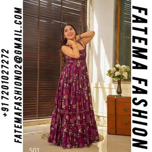 Nouvelle Arrivée Robe Longue en Rayonne Lourde à Col Carré, Imprimé Floral Rose Numérique, Coupe Ample Fumée, Idéale pour Occasions Spéciales et Festivals - Product Image 2