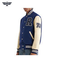 Veste d'hiver réversible en toile pour homme, bleu marine, avec blocs de couleur, col montant, boutons, style baseball, personnalisable