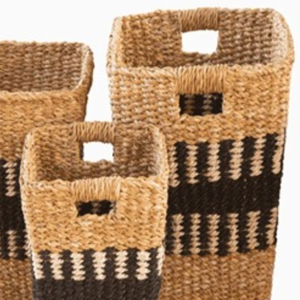 Panier de rangement pliable en jute et en herbe de mer, tissé à la main, écologique, durable, décoratif, avec poignées, lot de 3 pour la décoration de la maison - Product Image 5