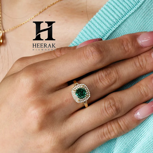 Bague de fiançailles de luxe en argent sterling 925 avec émeraude double halo et pierre précieuse verte de laboratoire pour femme - Product Image 6