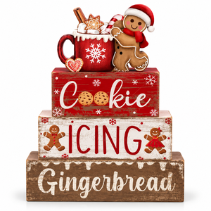 Decoraciones Navideñas de Madera con Forma de Galleta de Jengibre, 4 Piezas, Bloques Apilables, Letreros Rústicos para Decoración de Cocina, Repisa, Chimenea, Estilo Rústico - Product Image 1