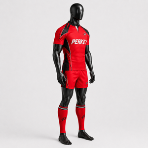 Conjunto de camiseta y pantalones cortos personalizados de primera calidad con tela de poliéster duradera para entrenamiento de equipo, uniforme de rugby, partidos de liga y rugby - Product Image 4