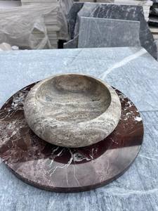 Plateau de rangement moderne en marbre naturel bleu gris clair Stonekocc, bol décoratif de luxe pour salon et bureau, idéal pour la maison et l'hôtel, par UO - Product Image 2