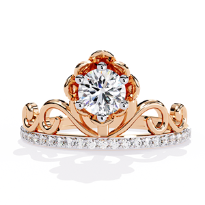 แหวนมงกุฎลายดอกไม้สไตล์วินเทจ ประดับเพชรแบบ Pave วงแหวนทองคำแท้ 14k สำหรับผู้หญิง ของขวัญวันครบรอบ วันหมั้น - Product Image 4