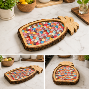 Elegant Pineapple Shape Mango Wood Serving Tray | Handcrafted Tropical Fruit Platter for Snacks Desserts Dining <b>Table</b> Home Decor - Product Image 3