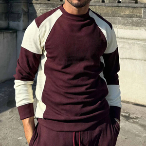 Sweat à capuche tricoté pour homme, couleur marron, manches raglan, col rond, coupe classique, vêtement d'hiver décontracté, 100% coton, molleton de coton - Product Image 5