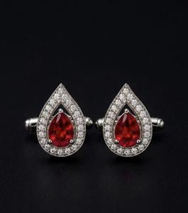 Ruby Red Teardrop Glass Cufflinks Platinum Halo Formal Jewelry Men's <b>Wedding</b> Shirt Christmas Party Luxury Gift <b>Accessory</b> - Product Image 5