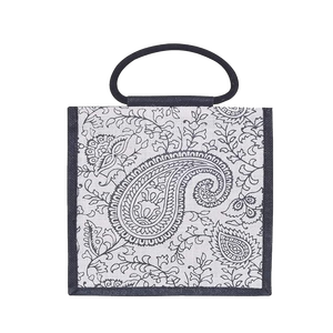 Sacs à provisions en toile de jute teintée et écologique personnalisée, poignée rembourrée tissée, motif géométrique, impression sans azo pour les promotions - Product Image 1