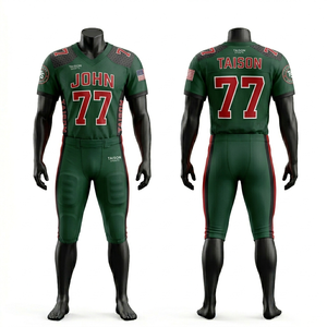 Uniforme de football américain pour hommes, polyester GSM, mesh spandex, panneaux bleus sur les épaules, rembourrage des cuisses, logos personnalisés par sublimation et broderie. - Product Image 2