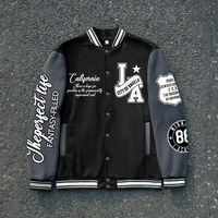 Blouson universitaire noir pour homme, motifs imprimés LA City Angels, style streetwear hivernal, design vintage, logo floqué sur le devant