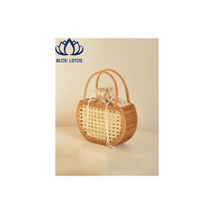 HOT SELLING BLUE <b>LOTUS</b> Eco Friendly Rattan Bag | Natural Handcrafted Woven Crossbody Purse Zipper Closure Durable for Summer - Product Image 1