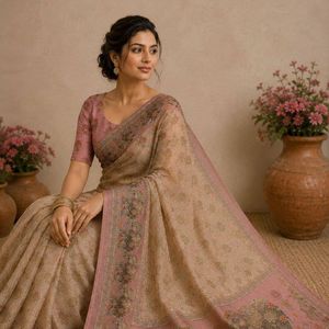 Elegant Women's Pure Soft Linen Cotton Silk <b>Saree</b> Khatli Kut Dana Handwork Designer <b>Blouse</b> Royal Export Wedding Summer Winter - Product Image 2