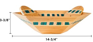 Ensemble de saladiers hexagonaux en bambou avec ustensiles, bols mélangeurs en bois écologiques à motif incrusté pour fruits et légumes, vente en gros - Product Image 6
