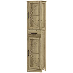 Armadio in stile rustico da 170 cm in lino grigio con cassetto, mobiletto da bagno e ripiani regolabili con ante scorrevoli effetto fienile - Product Image 1