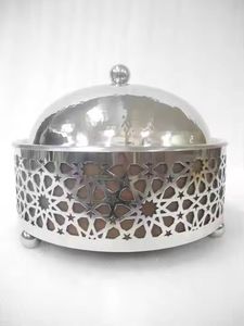 Unique <b>White</b> Beaded Base Insulated Casserole with Hammered Silver Dome Lid Elegant Hot Pot Serving Dish for Luxury Tableware - Product Image 5