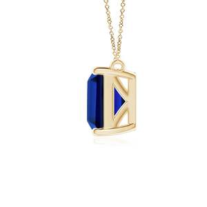 Pendentif solitaire en or pur 14k 18k avec saphir bleu taille émeraude, haute qualité, fait main, bijoux fins, pendentif en pierres précieuses - Product Image 2