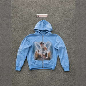 CASUAL <b>MENS</b> BLUE ANGEL GRAPHIC ZIP HOODIE Oversized Fleece Casual Style Autumn Wear LOSS FIT FASHIONABLE DESIGN DROPSHOULDER WIT - Product Image 5