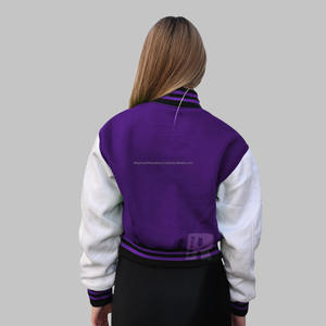 Veste d'université longue en molleton de coton avec col montant broderie Letterman et tenue uniforme de baseball de poche personnalisable - Product Image 2