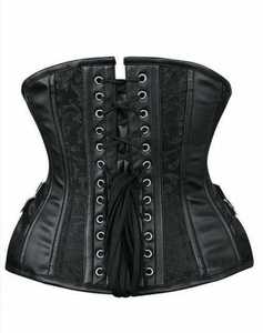 Corset en similicuir noir personnalisable OEM avec broderie florale noire, fermoir avant argenté et boucles latérales en acier – Vente en gros - Product Image 3