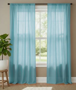 Minimalist Solid Aquamarine Cotton Rope Rod Pocket <b>Curtains</b> with High Shading & Dust Proof for Home Office Hotel & Cafe Decor - Product Image 4
