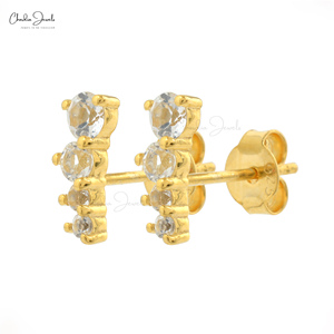 Pendientes de Plata de Ley 925 Hechos a Mano con Topacio Blanco de 0.409 Ctw, Pendientes con Baño de Oro para Mujer - Product Image 1
