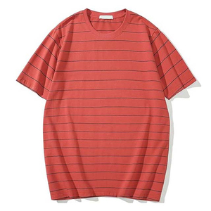 T-shirt à manches courtes rayé rouge pour homme, col rond, coupe classique, style tricoté décontracté - Product Image 2