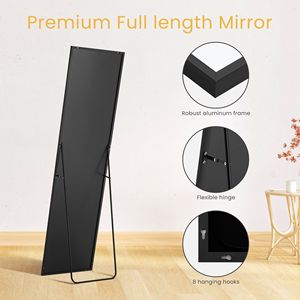 Full Length <b>Mirror</b> 59x16 Inch Rectangle Free Standing Wall Mounted Leaning Hanging Floor <b>Mirror</b> <b>Black</b> <b>Metal</b> Frame - Product Image 3