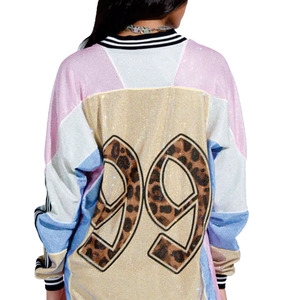 Jersey de Fútbol Americano Personalizado para Mujer, con Lentejuelas y Malla, Estilo Y2K, Cuello en V, Diseño de Leopardo con Número, Jersey de Fútbol de Diseñador - Product Image 2