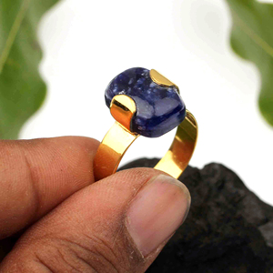 Women's Natural Blue Sodalite Cushion <b>Ring</b> 925 Sterling Silver 18K Gold Plated <b>Dainty</b> Eternity Bezel Setting Trendy Christian - Product Image 5