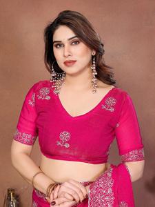 Sari en soie de créateur avec chemisier pour les fêtes, style ethnique indien Bollywood, prêt-à-porter en une minute, pour l'hiver et les festivals - Product Image 3