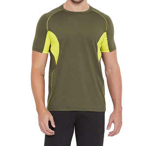 T-shirt de sport pour homme, vert olive, manches courtes, col rond, design uni, séchage rapide, tricoté, coupe classique, 100% coton, logo sur le devant - Product Image 2