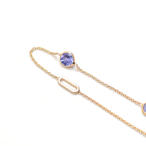 สร้อยคอทรงกลมประดับแทนซาไนต์สีม่วงน้ำเงินธรรมชาติในตัวเรือนทองคำแท้ 18K สีเหลือง – พลอยทรงกลมเจียระไนแบบมรกต - Product Image 2