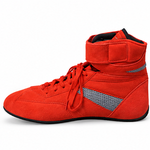 Bottes moto montantes rouges en cuir véritable, longueur cheville, avec fermeture auto-agrippante, respirantes, légères, semelle extérieure en caoutchouc, pour karting et tout usage - Product Image 5