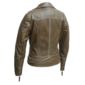 Chaqueta de Motocicleta para Mujer, de Piel de Cordero Marrón, Transpirable, con Cuello Alto, Forro Grueso de Algodón, Cierre de Cremallera, Manga Larga - Product Image 2