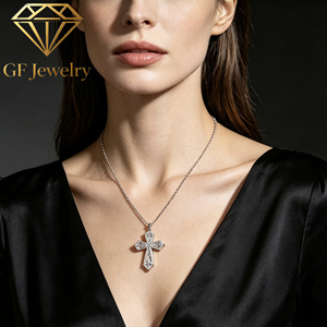 Pendentif croix de luxe en platine avec diamant de laboratoire 3 carats taille fantaisie, serti invisible, bijou raffiné - Product Image 5