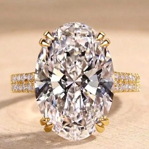 Bague de mariage en or massif 10K 14K 18K avec diamant de laboratoire ovale et rond, certifié IGI, couleur DEF, clarté VS VVS, pavé de diamants - Product Image 1