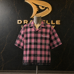 <b>Y2K</b> harajuku OEM Rhinestone Plaid Camp Collar <b>Shirt</b> Custom <b>Y2K</b> Men's Cropped Oversized Boxy Streetwear Button-Up Wholesale - Product Image 1