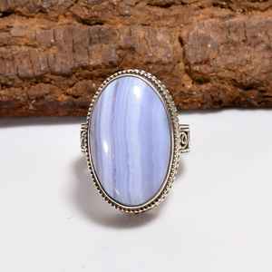 Anillo de ágata azul en forma ovalada, estilo vintage, plata de ley 925, joyería hecha a mano, regalo para ella. - Product Image 3