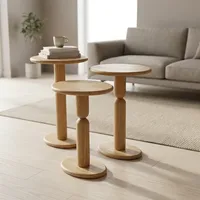 Table basse moderne en bois massif avec base ronde sur piétement, tables d'appoint gigognes faites à la main, faciles à nettoyer pour la décoration du salon et de la chambre