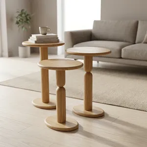Modern Wood <b>Nesting</b> Coffee <b>Tables</b> Minimalist Living Room Furniture Round Design - Product Image 1