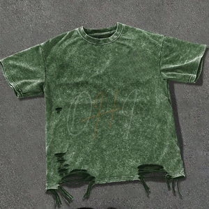 เสื้อยืดโอเวอร์ไซส์สไตล์วินเทจสีเขียวฟอกยีนส์สำหรับผู้ชาย ผ้าฝ้าย 100% แห้งเร็ว ระบายอากาศดี เป็นมิตรต่อสิ่งแวดล้อม ขายส่ง - Product Image 1