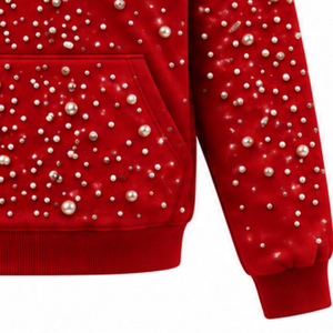 Sudadera con Capucha Roja con Cuentas de Perlas, Unisex, Estilo Casual, Holgada, con Cordón Ajustable en la Capucha y Bolsillo Tipo Canguro, Personalizable - Product Image 5