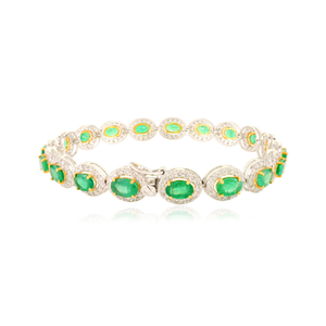 Luxurious Top Selling Products Real 18K <b>Solid</b> Two Tone <b>Gold</b> Emerald & Diamond Halo Tennis Bracelet Wholesale Statement Jewelry - Product Image 3