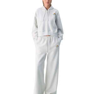 Sudadera con capucha y cremallera completa para mujer, gris claro, personalizada, de forro polar premium, con capucha y cremallera, de color liso, mezcla de algodón - Product Image 3