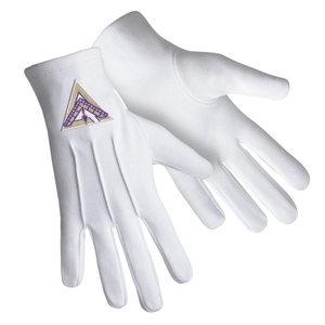 Gants de cérémonie en coton blanc pur avec patch triangulaire brodé - Product Image 2