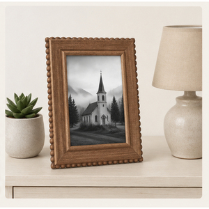 Customizable Wholesale Tabletop Decorative Scalloped <b>Picture</b> <b>Frame</b> Vintage Style Natural <b>Wood</b> Beaded Photo <b>Frame</b> for Home - Product Image 4