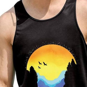 VYRRA INTERNATIONAL Men's Black Tank <b>Top</b> O-Neck Sporty Casual Knitted Breathable Polyester/Cotton Sleeveless Shirt - Product Image 2